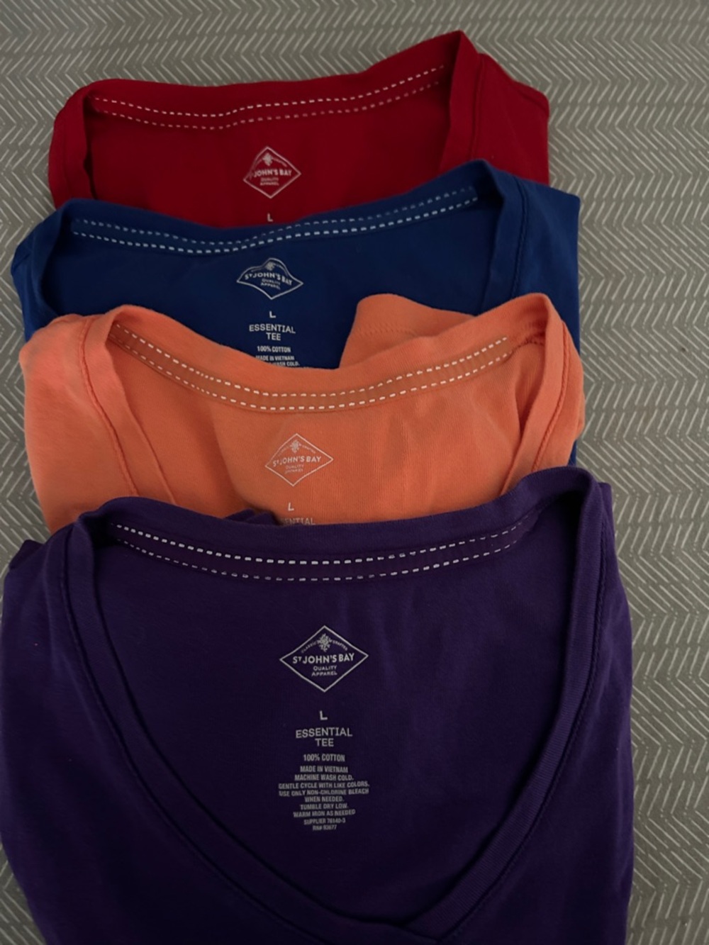 St. John's Bay V-Neck Tees in Red, Blue, Orange & Purple (4-Pack)
Short sleeve